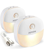 AUVON Rechargeable Battery Night Light, Mini Motion Sensor Night Light, Warm White LED Stick-On Closet Light with Dusk to Dawn Sensor, Adjustable Brightness for Wall, Stairs, Hallway, Cabinet (2 Pack)