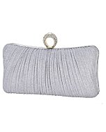 iWISH Womens Silver Glitter Clutch Purse Pleated Evening Bag for Bridal Wedding Party with Rhinestone Ring