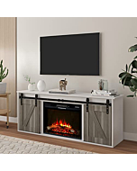 Clikuutory Antique White Fireplace TV Stand with Sliding Barn Doors, Wood Entertainment Center with a 23 inch Electric Fireplace Insert, Modern Farmhouse Storage Cabinet Console for TVs Up to 65 inch