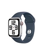 Apple Watch SE (2nd Gen) [GPS + Cellular 40mm] Smartwatch with Silver Aluminum Case with Storm Blue Sport Band S/M. Fitness & Sleep Tracker, Crash Detection, Heart Rate Monitor