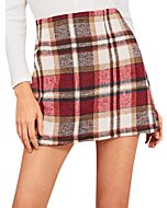 MakeMeChic Women's Plaid Skirt High Waisted Pencil Mini Skirt D Beige red M