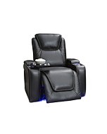 Seatcraft Equinox - Home Theater Seating - Living Room - Top Grain Leather - Power Recline - Powered Headrest and Lumbar Support - Arm Storage - USB Charging - Cup Holders - Single Recliner, Black