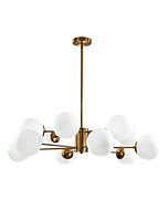 KCO Lighting 12-Light Glass Globe Sputnik Chandelier Light Fixture Mid Century Modern Chandeliers Brushed Brass Chandelier Milk White Glass Ceiling Light Fixture (Gold+White)