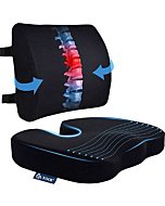 Seat Cushion & Lumbar Support Pillow for Office Chair, Car, Wheelchair Memory Foam Desk Chair Cushion for Sciatica, Lower Back & Tailbone Pain Relief Desk Pad with Adjustable Strap 3D Washable Cover