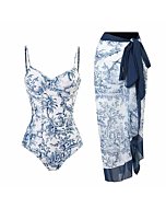 Cbcbtwo One Piece Bathing Suit for Women with Bikini Maxi Wrap Skirts 2 Piece Floral Print Swimsuit Tummy Control Tankini Set