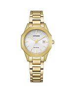 Citizen Ladies' Classic Corso Watch in Gold-Tone Stainless Steel, White Dial (Model: EW2582-59A)