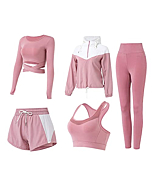 5 PCS Workout Sets for Women Running Yoga Outfits Athletic Gym Exercise Clothes Activewear Sets Tracksuit(Pink,S)