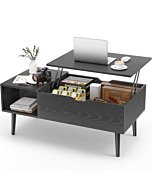 Sweetcrispy Coffee Table Black, Lift Top Coffee Tables for Living Room, Small Rising Wooden Dining Center Tables with Storage Shelf and Hidden Compartment