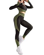 OLCHEE Women's 2 Piece Tracksuit Workout Set - Leggings and Crop Top Green M