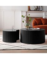 WILLIAMSPACE Nesting Coffee Table Set of 2, Matte Black Round Wooden Coffee Tables, Modern Luxury Side Tables Accent End Table for Living Room Apartment (Black-Round)