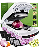 Vegetable Chopper - Spiralizer Vegetable Slicer - Onion Chopper with Container - Pro Food Chopper - Black Slicer Dicer Cutter - 4 Blades -Fullstar 