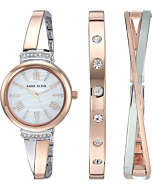 Anne Klein Women's AK/2245RTST Premium Crystal Accented Rose Gold-Tone and Silver-Tone Bangle Watch and Bracelet Set