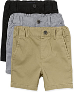 The Children's Place Baby 3 Pack and Toddler Boys Stretch Chino Shorts, Black/Fin Gray/Flax, 2T