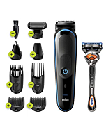 Braun Hair Clippers for Men 9-in-1 Beard, Ear and Nose Trimmer, Mens Grooming Kit, Body Groomer, Cordless & Rechargeable with Gillette ProGlide Razor, Black/Blue