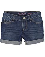 The Children's Place Single Girls Roll Cuff Denim Shortie Shorts, Sophie WASH, 10