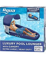 Aqua Ultimate Pool Float Lounger with UPF 50 Canopy and Cupholder – Heavy Duty, Inflatable Pool Lounge for Adults – Navy/Aqua/White Stripe