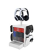 NexiGo Headset and Game Organizer (up to 10 Games) for PS5 PS4 Playstation/Xbox Series S & X/Switch Accessories, Headphones, Game Discs, Joy Cons, DualSense, Controllers, White