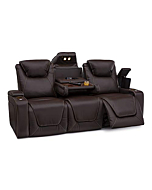 Seatcraft Vienna Home Theater Seating - Living Room - Top Grain Leather - Power Recline - Power Headrest - Powered Lumbar - AC USB Charging - Cup Holders - (Sofa with Fold Down Table, Brown)