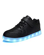 Wooowyet Kids LED Sneakers for Boys Hook&Loop Low Light Up Shoes LED Girls USB Recharging Black