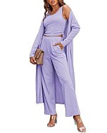 Ekouaer Women's 3 Piece Knit Lounge Set Sweatsuit,Lilac,Small