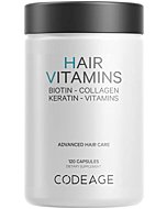 Codeage Hair Vitamins 10000 mcg Biotin, Keratin, Collagen, Vitamin A, B12, C, D3, E, Zinc, Inositol - Hair Care Support for Strength, Thickness Growth - Healthy Hair Supplement Pills - 120 Capsules