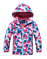 M2C Girls Outdoor Patterned Fleece Lined Light Windproof Jacket with Hood 4/5 Pink