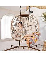 BULEXYARD Double Swing Egg Chair with Stand for Bedroom, Outdoor 2 Person Large Wicker Hanging Chair Oversized Twins Patio Loveseat