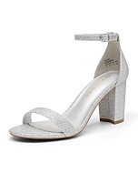 DREAM PAIRS Women's Chunk Low Heel Pump Sandals,Size 5.5,Silver/GLITTER,CHUNK