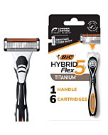 BIC Flex 5 Hybrid Disposable Razors for Men, 1 Handle and 6 Cartridges With 5 Blades, 7 Piece Razor Set for Men