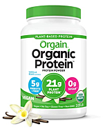 Orgain Organic Vegan Protein Powder, Vanilla Bean - 21g of Plant Based Protein, Low Net Carbs, Gluten Free, Lactose Free, No Sugar Added, Soy Free, Kosher, Non-GMO, 2.03 Lb