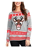 Tipsy Elves Bright Womens Sequin Rudolph Light Up Ugly Gray Christmas Sweater for Holiday Parties Size X Small