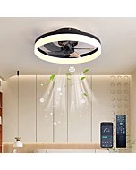 SOXOCE Ceiling Fan with Lights, 3 Color Dimmable Reversible 6 Wind speeds Timing, LED Remote Control Enclosed Invisible Blades Semi Flush Mount Low Profile Fan, 19.7'', Black