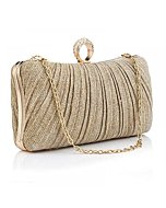 YYW Evening Handbag Women Gold Glitter Clutch Purse Pleated Wedding Clutch for Bridal Wedding Party (Gold)