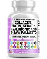 Collagen Pills 1000mg Biotin 10000mcg Keratin Saw Palmetto 2500mg Hyaluronic Acid - Hair Skin and Nails Vitamins and DHT Blocker with Vitamin E Folic Acid Pumpkin Seed MSM Made in USA - 90 Count