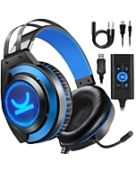 E-YEEGER Gaming Headset PS4 Headset with 7.1 Surround Sound Stereo Xbox One Headset, Gaming Headphones with Noise Canceling Mic & Memory Foam Ear Pads for PC/PS4/PS5/Xbox one/Nintendo Switch Blue