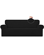 Easy-Going Stretch Sofa Slipcover 1-Piece Sofa Cover Furniture Protector Couch Soft with Elastic Bottom for Kids, Polyester Spandex Jacquard Fabric Small Checks (Sofa, Black)