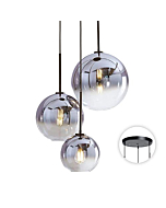 KCO Lighting Modern 3-Light Hanging Light Fixture Silver Gradient Glass Globe Pendant Ceiling Lighting with Adjustable Cord Mid Century Hanging Chandelier Light Fixture for Kitchen Island Bedroom