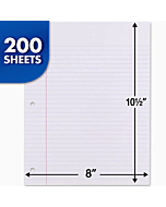 Mead Loose Leaf Paper, 3 Hole Punch Reinforced Filler Paper, College Ruled Paper, 10-1/2" x 8", 200 Sheets (15326)