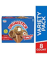 Drumstick Variety Pack, Vanilla/Vanilla Caramel/Chocolate Sundae Cone, 8 Count (Frozen)