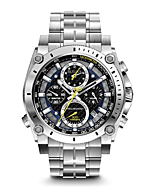 Bulova Men's Precisionist in Stainless Steel with 8-Hand Chronograph Watch, Blue and Yellow Accents, Black Dial Style: 96B175