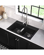 Kraus Quarza Kitchen Sink, 33-Inch Equal Bowls, Black Onyx Granite, KGD-433B model