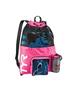 TYR Big Mesh Mummy Backpack For Wet Swimming, Gym, and Workout Gear , Pink