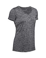 Under Armour Women's Tech V-Neck Twist Short-Sleeve T-Shirt , Black (001)/Metallic Silver, Medium