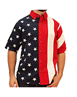 Flagshirt Men's Half Stars Half Stripes American Flag Shirt - Button-Up, Red, White & Blue, Medium