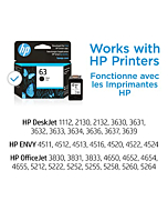 Original HP 63 Black Ink Cartridge | Works with HP DeskJet 1112, 2130, 3630 Series; HP ENVY 4510, 4520 Series; HP OfficeJet 3830, 4650, 5200 Series | Eligible for Instant Ink | F6U62AN