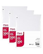 Mead Loose Leaf Paper, 3 Pack, 3 Hole Punch Reinforced Filler Paper, Wide Ruled Paper, 10-1/2" x 8", 200 Sheets per Pack (73183)