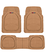 Motor Trend FlexTough Floor Mats for Cars, Beige Deep Dish All-Weather Car Mats, Waterproof Trim-To Fit Automotive Floor Mats for Cars Trucks SUV, Universal Floor Liner Car Accessories