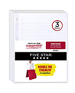 Five Star Loose Leaf Paper, 3 Pack, 3 Hole Punched, Reinforced Filler Paper, Wide Ruled Paper, 10-1/2" x 8", 100 Sheets/Pack (38033)