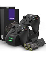 Fosmon Dual 2 MAX Charger with 2x 2200mAh Rechargeable Battery Pack Compatible with Xbox Series X/S(2020), Xbox One/One X/One S Elite Controllers, High Speed Charging Docking Station Kit - Black