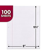 Mead Loose Leaf Paper, 3 Hole Punch Reinforced Filler Paper, Wide Ruled Paper, 10-1/2" x 8", 100 Sheets (15006)